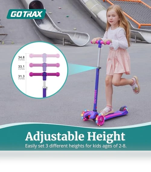 Kids Kick Scooter with LED Lighted Wheels and Adjustable Handlebars — Push Scooters, Gotrax
