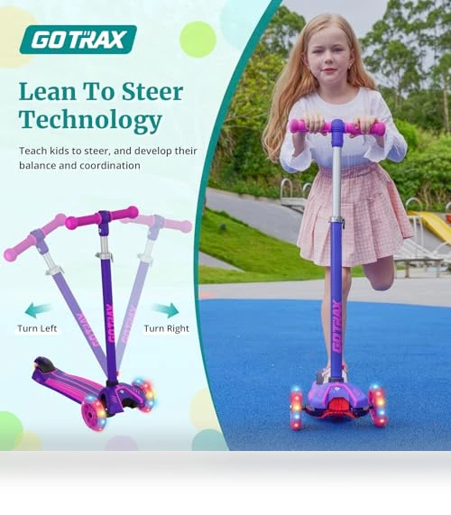 Kids Kick Scooter with LED Lighted Wheels and Adjustable Handlebars — Push Scooters, Gotrax