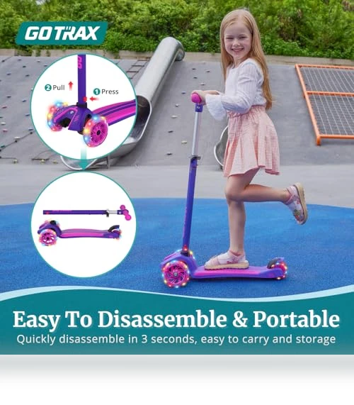 Kids Kick Scooter with LED Lighted Wheels and Adjustable Handlebars — Push Scooters, Gotrax