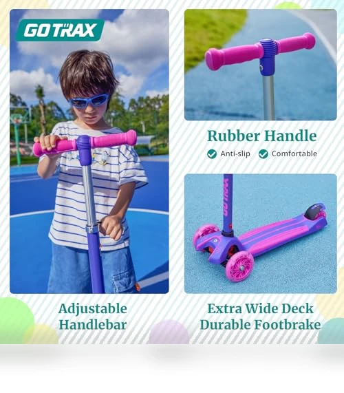 Kids Kick Scooter with LED Lighted Wheels and Adjustable Handlebars — Push Scooters, Gotrax