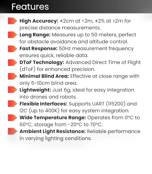 Laser Ranging Sensor for Drones & Robots, 50m Range, High-Precision, dToF Technology — Drones & UAV Technology, Shenzhen Ruijie Innovation Technology Co.,Ltd