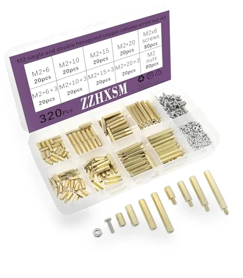 320PCS M2 Hexagonal Copper Post Screw and Nut Kit for PCB Motherboard — Assortment Sets, ZZHXSM
