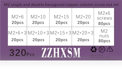 320PCS M2 Hexagonal Copper Post Screw and Nut Kit for PCB Motherboard — Assortment Sets, ZZHXSM