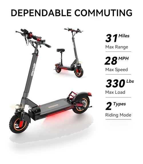 Electric Scooter with Seat for Adults, 28 Mph Max Speed & 31 Miles Max Range — Push Scooters, LET IT GO
