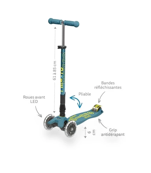 Maxi Deluxe Foldable LED Scooter for Kids with Light-Up Wheels — Push Scooters, Micro