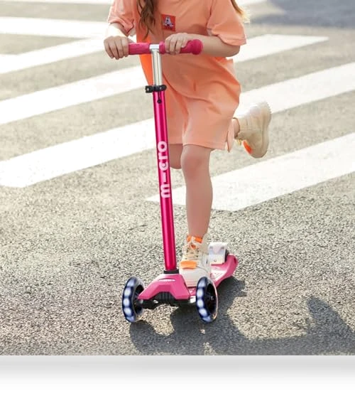 Maxi Deluxe LED Three-Wheeled Scooter with Light-Up Wheels for Kids — Balance Bikes, Micro