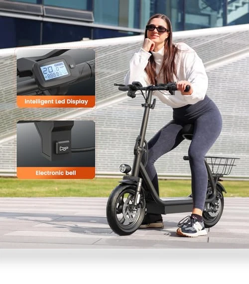Peak 1200W Electric Scooter with Seat, 30 Miles Range, 20MPH, Foldable Commuter Scooter — Electric Vehicles, Caroma