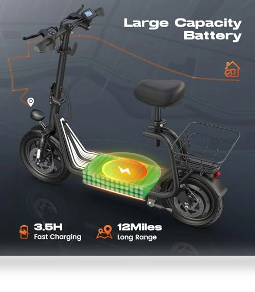 Peak 1200W Electric Scooter with Seat, 30 Miles Range, 20MPH, Foldable Commuter Scooter — Electric Vehicles, Caroma