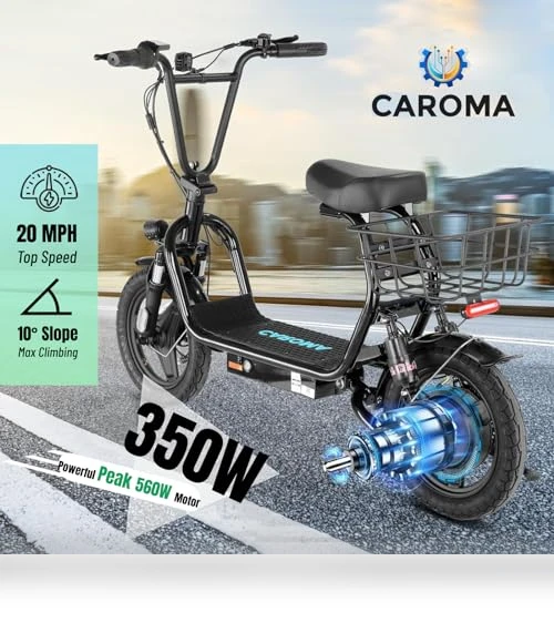 Peak 1200W Electric Scooter with Seat, 30Miles Range, 20MPH Top Speed, Foldable — Electric Self-Balancing Scooters, Caroma