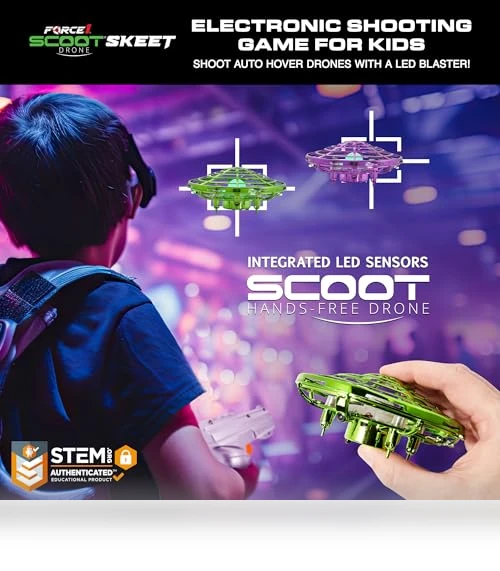 Scoot Skeet Mini Drone Electronic Shooting Game Set — Interactive Figures & Robots, Force1