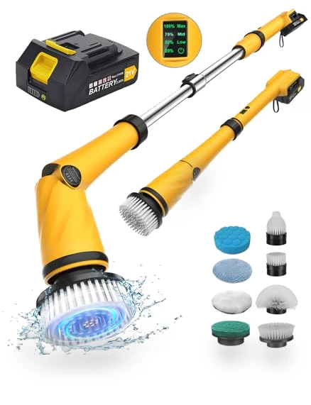 1200 RPM Battery Electric Spin Scrubber with 8 Brushes and Smart Display — Electric Facial Cleansers & Devices, qimedo