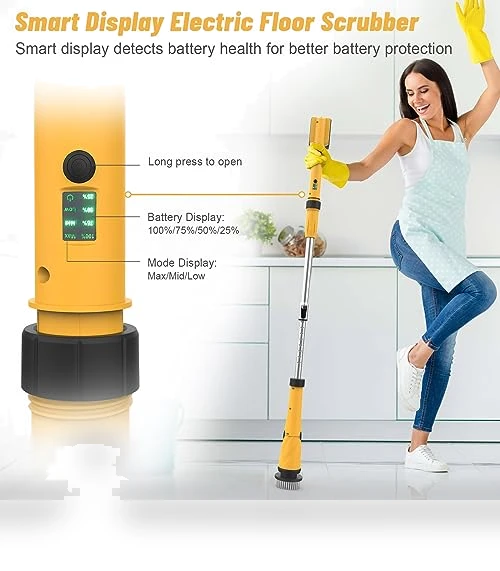 1200 RPM Battery Electric Spin Scrubber with 8 Brushes and Smart Display — Electric Facial Cleansers & Devices, qimedo