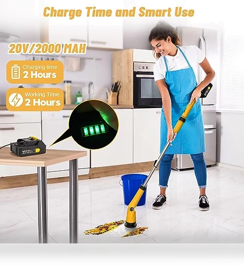 1200 RPM Battery Electric Spin Scrubber with 8 Brushes and Smart Display — Electric Facial Cleansers & Devices, qimedo