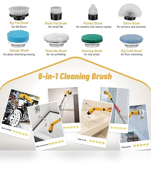 1200 RPM Battery Electric Spin Scrubber with 8 Brushes and Smart Display — Electric Facial Cleansers & Devices, qimedo