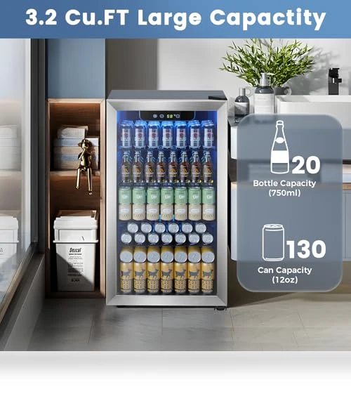 130 Can Beverage Refrigerator Cooler with Digital Temperature Control — Drink Coolers, Electactic