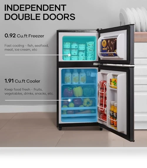 2.8 Cu.Ft Fridge with Freezer, 7 Settings Temperature Adjustable, Low Noise — Mini Fridges, BODIOO