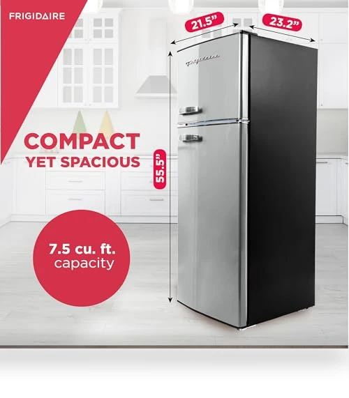 2 Door Apartment Size Refrigerator with Freezer, Retro Chrome Handle, 7.5 cu ft — Cooling Solutions, Frigidaire