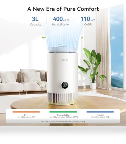 2 in 1 Evaporative Humidifier and HEPA Air Purifier Combo for Bedroom — Air Moisturizers, xCREAS