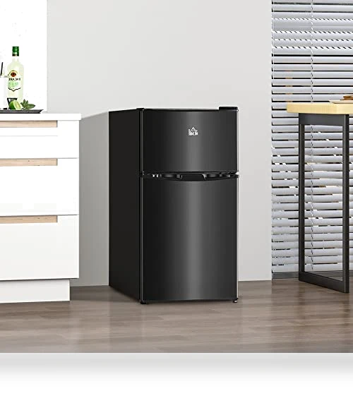 3.2 Cu.Ft Mini Fridge with Freezer, Double Door Compact Refrigerator — Mini Fridges, HOMCOM