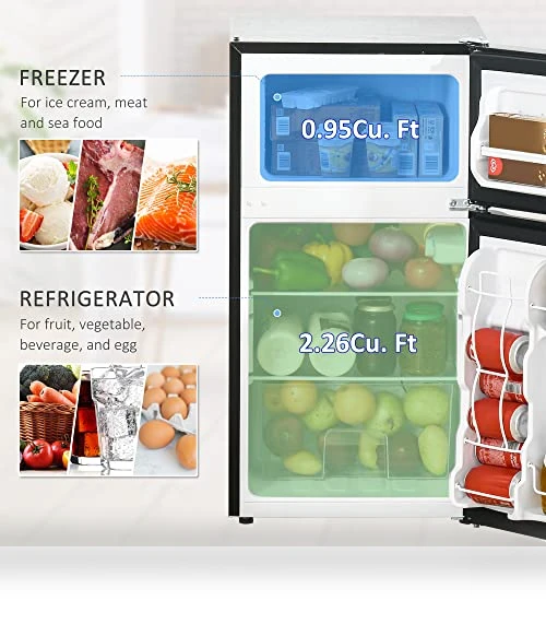 3.2 Cu.Ft Mini Fridge with Freezer, Double Door Compact Refrigerator — Mini Fridges, HOMCOM