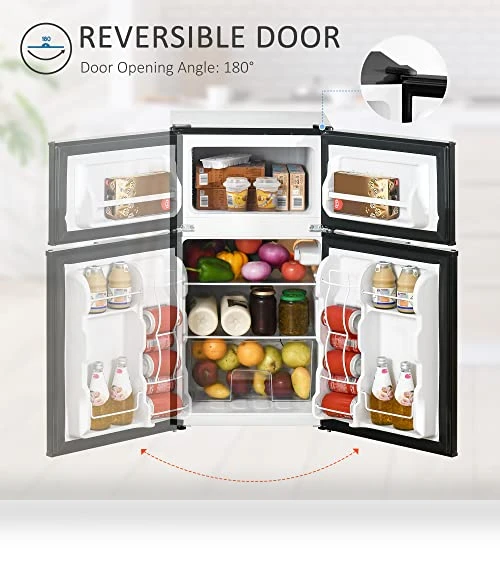 3.2 Cu.Ft Mini Fridge with Freezer, Double Door Compact Refrigerator — Mini Fridges, HOMCOM