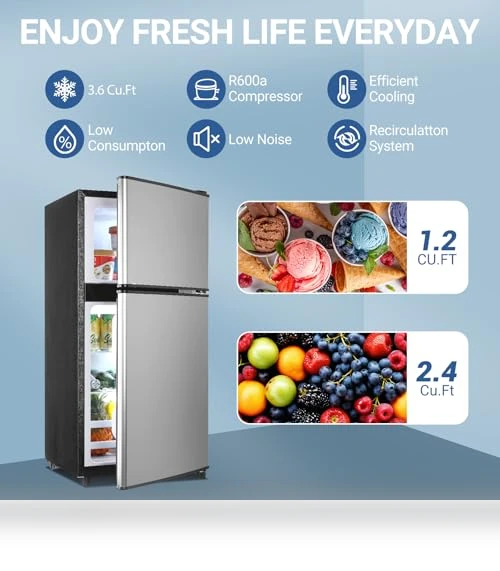3.6 Cu. Ft. Mini Refrigerator with Freezer, Compact Fridge for Dorm, Apartment, Office — Mini Fridges, Zyerch