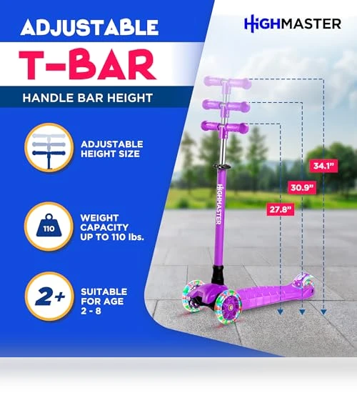 3 Wheel Kick Scooter for Kids with LED Lights and Adjustable Handlebar — Electric Vehicles, HighMaster
