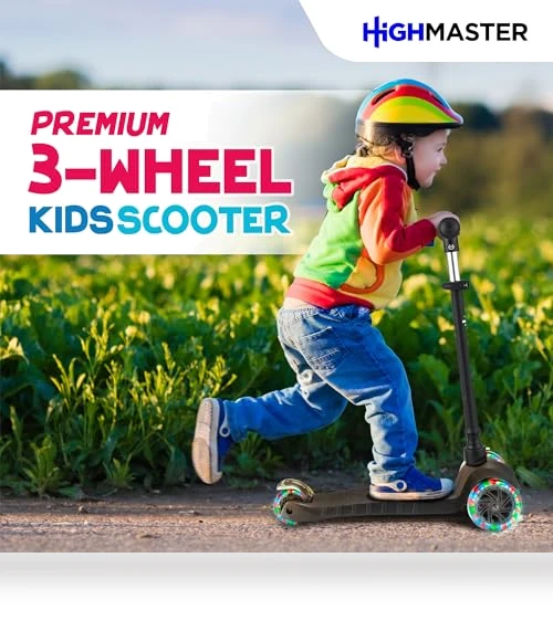 3 Wheel Kick Scooter for Kids with LED Lights and Adjustable Handlebar — Electric Vehicles, HighMaster