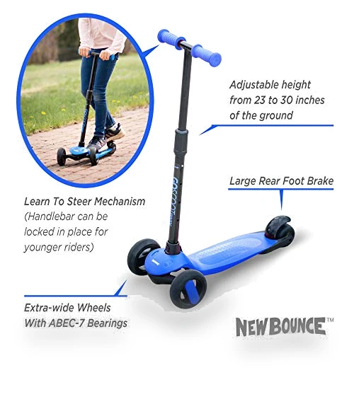 3 Wheel Scooter for Kids with Adjustable Handlebar - Perfect for Toddlers Ages 3-10 — Balance Bikes, New Bounce