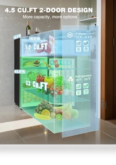 4.5 Cu.Ft Double Door Mini Refrigerator with Freezer — Mini Fridges, Tehanld