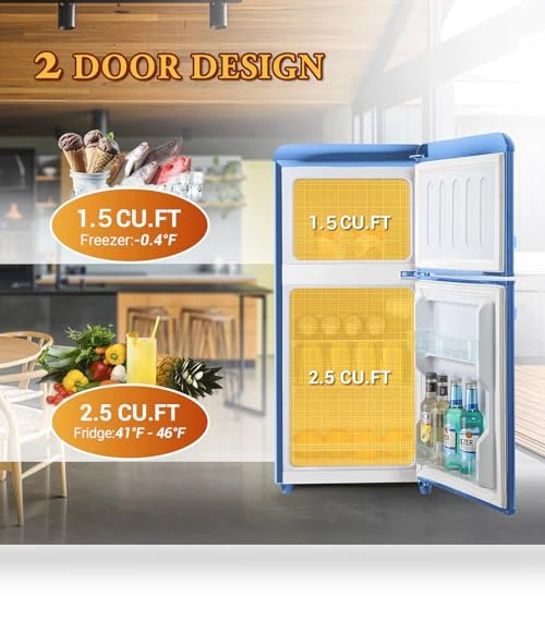 4 Cu. Ft. Retro Mini Refrigerator with Freezer, Adjustable Thermostat, Removable Shelves — Mini Fridges, OOTDAY
