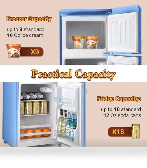 4 Cu. Ft. Retro Mini Refrigerator with Freezer, Adjustable Thermostat, Removable Shelves — Mini Fridges, OOTDAY