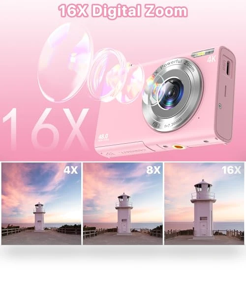 4K Vlogging Camera with Autofocus 48MP UHD, 16X Digital Zoom, Anti-Shake — Compact Digital Cameras, FJFJOPK