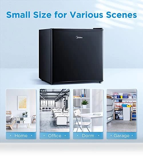 Compact Single Reversible Door Refrigerator, 1.6 Cubic Feet, Black — Mini Fridges, Midea