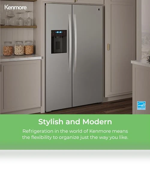 Counter-Depth Side Refrigerator/Freezer with Water Dispenser, Ice Maker, Stainless Steel — Cooling Solutions, Kenmore