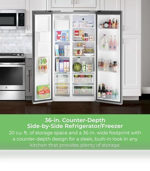 Counter-Depth Side Refrigerator/Freezer with Water Dispenser, Ice Maker, Stainless Steel — Cooling Solutions, Kenmore
