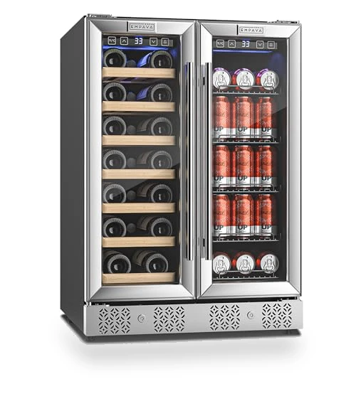 Dual Zone Wine and Beverage Refrigerator Cooler, 24 inch, 78 Cans and 20 Bottles Capacity — Drink Coolers, Empava
