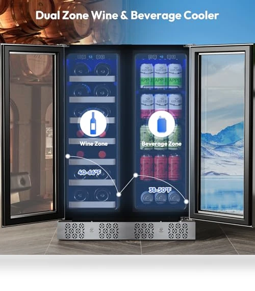 Dual Zone Wine and Beverage Refrigerator Cooler, 24 inch, 78 Cans and 20 Bottles Capacity — Drink Coolers, Empava
