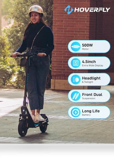 Electric Scooter for Adults, 18/25 Mile Range, 20Mph Top Speed, 500W Motor — Electric Vehicles, HOVERFLY