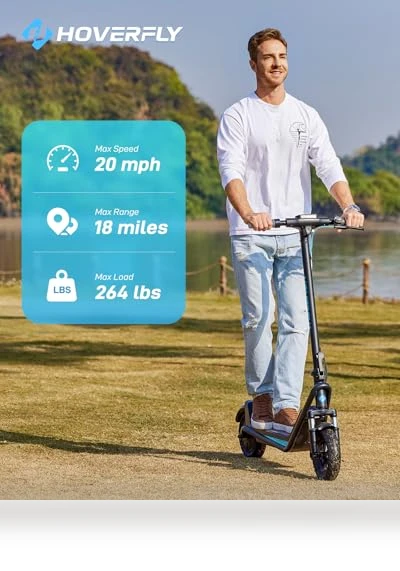 Electric Scooter for Adults, 18/25 Mile Range, 20Mph Top Speed, 500W Motor — Electric Vehicles, HOVERFLY