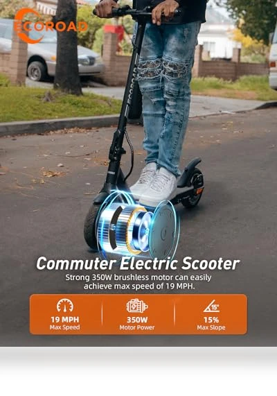 Electric Scooter with Turn Signals, 19 MPH Max Speed, 15 Miles Range — Push Scooters, ECOROAD