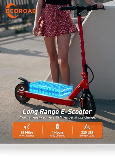 Electric Scooter with Turn Signals, 19 MPH Max Speed, 15 Miles Range — Push Scooters, ECOROAD