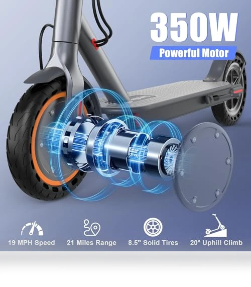 Folding Electric Scooter for Adults, 350W Motor, 8.5" Solid Tires, 19MPH, 21Mile Range — Electric Vehicles, sigravy