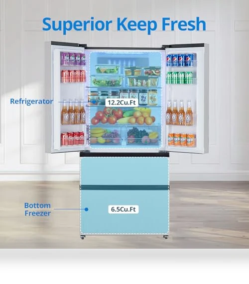 French Door Refrigerator, 18.8Cu.Ft Large Capacity Kitchen Fridge — Mini Fridges, PioneerWorks