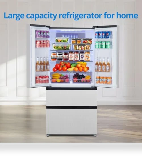 French Door Refrigerator, 18.8Cu.Ft Large Capacity Kitchen Fridge — Mini Fridges, PioneerWorks