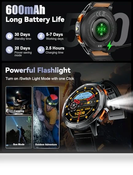 GPS Military Smart Watch with AMOLED Display, 100+ Sports Modes, IP68 Waterproof — Smartwatches, LIGE