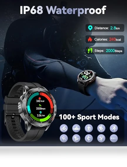 GPS Military Smart Watch with AMOLED Display, 100+ Sports Modes, IP68 Waterproof — Smartwatches, LIGE