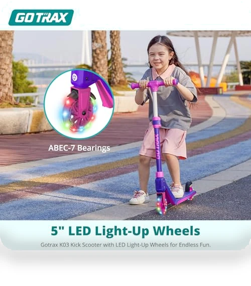 Kick Scooter for Kids with LED Lighted Wheels, Adjustable Handlebars — Electric Vehicles, Gotrax