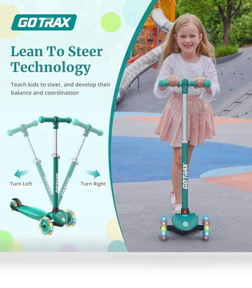 Kids Kick Scooter with LED Lighted Wheels and Adjustable Handlebars — Balance Bikes, Gotrax