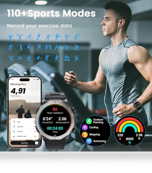 Military Smart Watch with Bluetooth Calls, 1.39" HD Display, 110+ Sports Modes — Smartwatches, Cillso